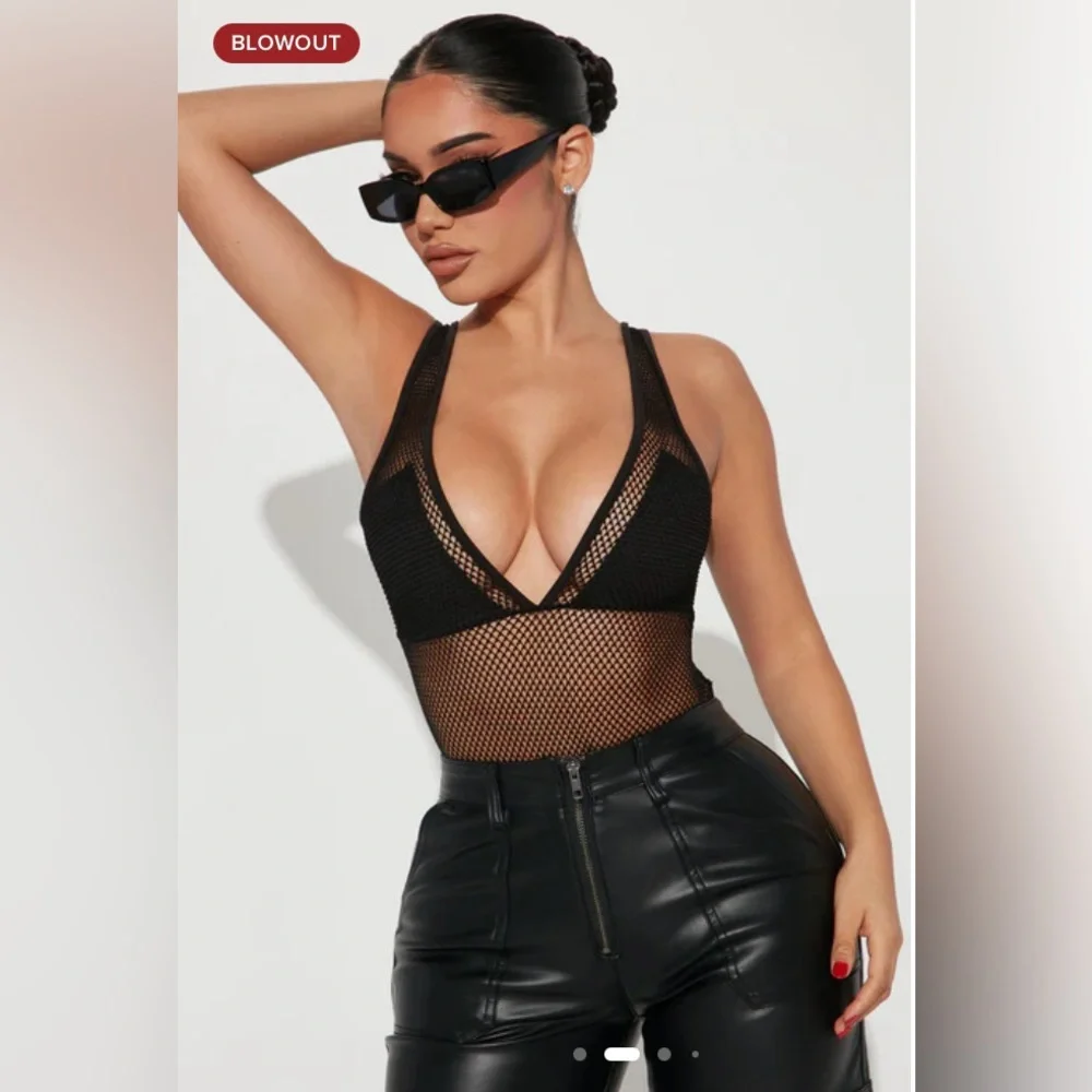 Fashion Nova Don’t Get Caught Up Black Fishnet Bodysuit - Picture 9 of 15